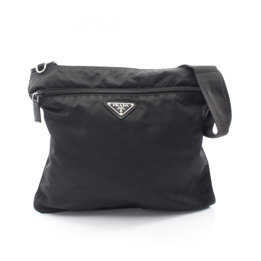 Prada Triangle Logo Shoulder Bag/Handbag, Nylon and Leather, Women's, Black: --- Catalog ---Category: SizeSize (HxWxD): 26.5cm x 29.5cm x 1cm / 10.43'' x 11.61'' x 0.39''Category: DesignType: Handbag, Shoulder bagColor: BlackGender: WomenMaterial: Nylon Category: GeneralBrand:
