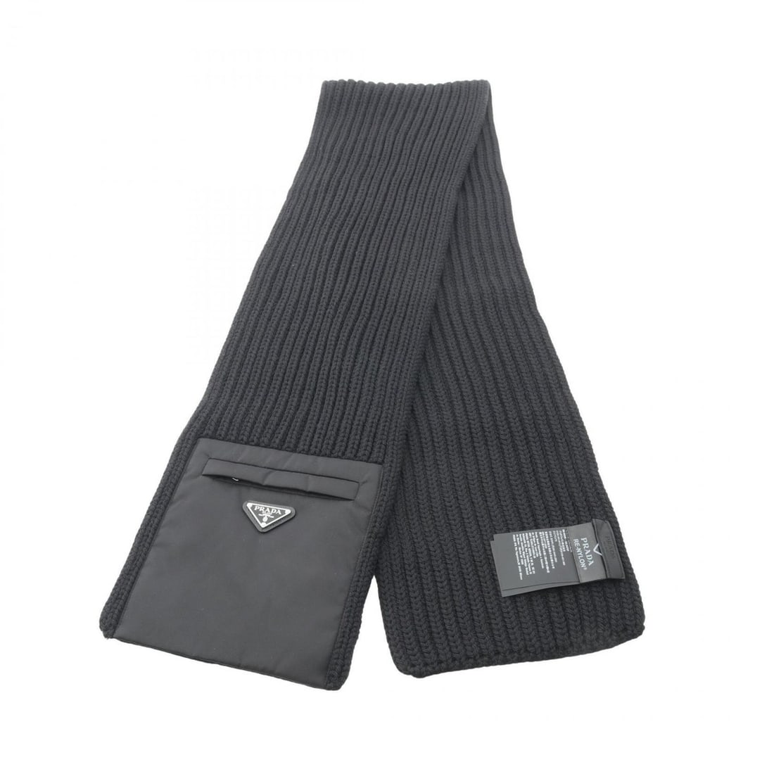 Prada Re-Nyion Triangle Plate Scarf, Wool & Nylon, Men's, Black (UMS354) (1 of 8)