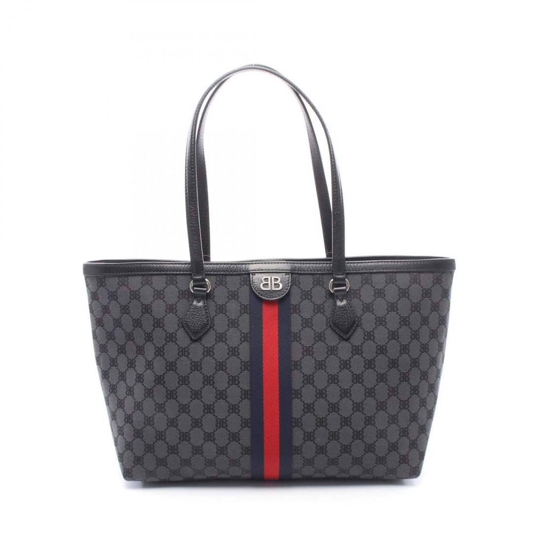 Balenciaga x Gucci The Hacker Project Tote Bag/Handbag, Canvas and Leather, Women's, Gray/Black,: --- Catalog ---Category: SizeSize (HxWxD): 28cm x 37cm x 13cm / 11.02'' x 14.56'' x 5.11''Category: DesignType: Handbag, Tote bagColor: Black, GrayGender: WomenMaterial: Canvas Category: GeneralMPN: 6