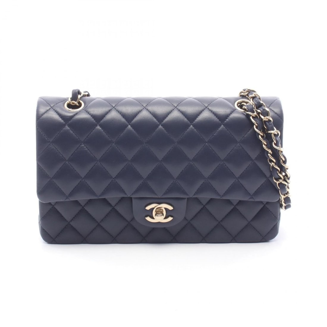 Chanel Matelassé Double Flap Shoulder Bag/Handbag, Leather, Women's, Navy (1 of 8)