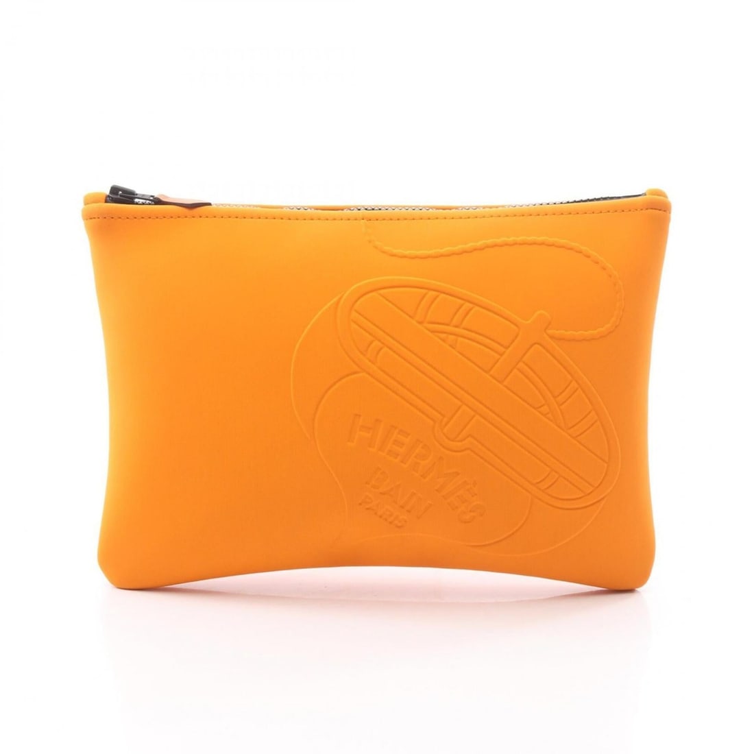 Hermes NeoBain Thalassa MM Handbag/Pouch with Black Hardware, Leather and Neoprene, Women's, Orange: --- Catalog ---Category: SizeSize (HxWxD): 20cm x 28cm / 7.87'' x 11.02''Category: DesignType: HandbagColor: OrangeGender: WomenMaterial: Neoprene , Leather Category: GeneralBrand: Hermes--- Item List