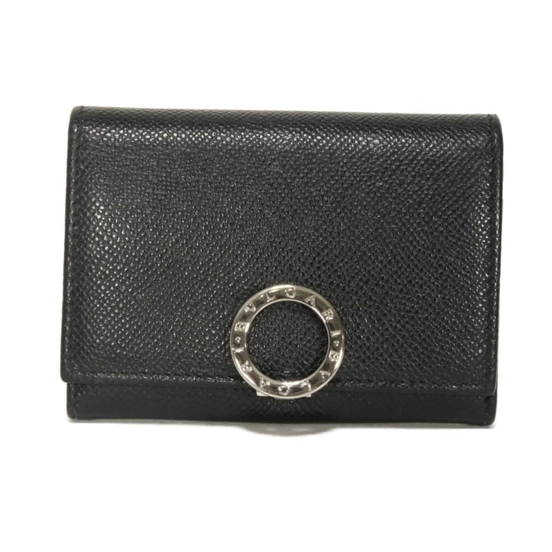 Bulgari BVLGARI Card Case Clip Holder Grained Calf Compartment Pass RFID IC BB Logo Ring Black 30420 (1 of 20)