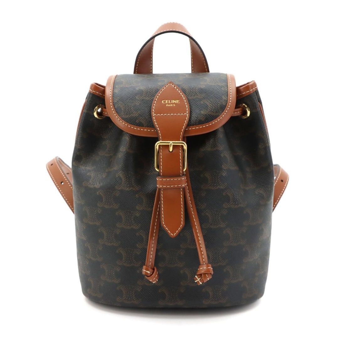 Celine Triomphe Mini Folco Backpack, Leather, Tan Brown, 197662, Gold Hardware: --- Catalog ---Category: SizeSize (HxWxD): 21cm x 17.5cm x 10cm / 8.26'' x 6.88'' x 3.93''Category: DesignType: BackpackColor: BrownGender: WomenMaterial: Canvas , Leather Category: GeneralMPN: 197662