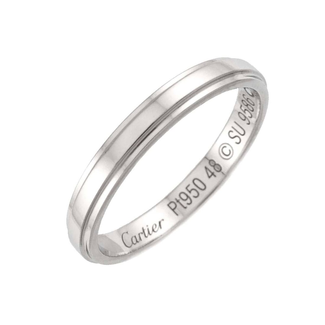 Cartier d Amour Ring #48, 2.5mm wide, Platinum.: --- Catalog ---Category: SizeUS Size: 4.5Brand Size: 48Category: DesignType: Band ringGender: WomenMaterial: Platinum 950Category: GeneralBrand: Cartier--- Item List ---Section: ConditionRanking: Rank