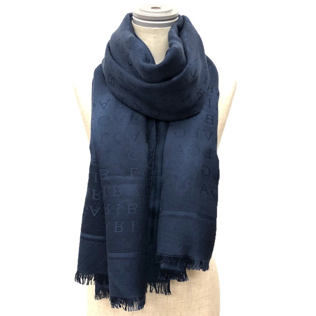 BVLGARI Bulgari Mania Shawl Scarf Navy Silk Wool (1 of 5)