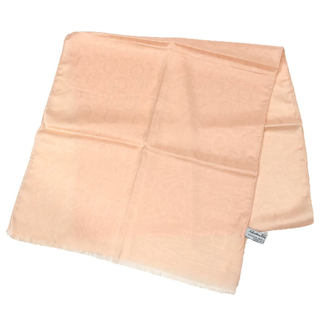 Salvatore Ferragamo Gancini Long Scarf/Muffler, Silk Chiffon, Light Orange: --- Catalog ---Category: SizeSize (LxW): 44cm x 1.74m / 17.32'' x 68.5''Category: DesignType: ScarfColor: Light orangeGender: WomenMaterial: Silk Category: GeneralBrand: Salvatore FerragamoCountry of 
