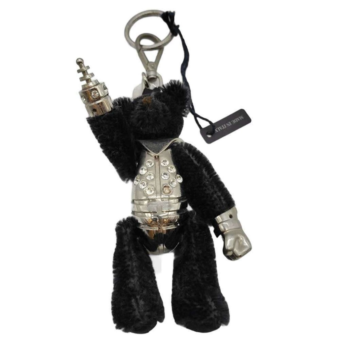 Prada Keychain Bear Robot Motif Rhinestone Black x Silver Color 1ARA99 Men's Women's PRADA: --- Catalog ---Category: SizeSize (HxWxD): 11cm x 4cm / 4.33'' x 1.57''Category: DesignType: KeyringColor: BlackGender: Men,WomenMaterial: Canvas, RhinestoneCategory: GeneralMPN: 1ARA99Brand: Prada---
