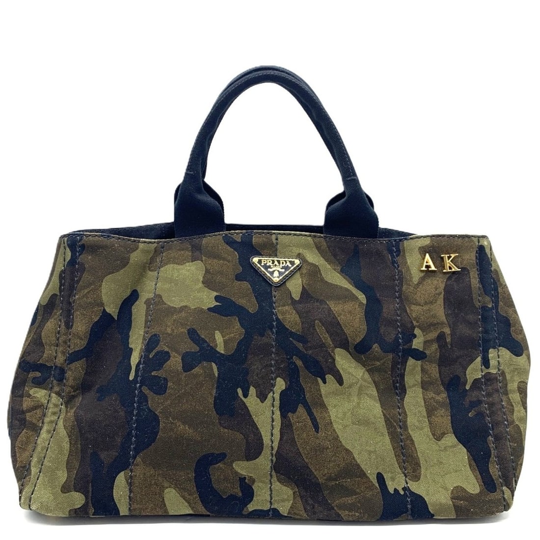 Prada Canapa Camouflage Tote Bag BN2020 Canvas Triangle Plate Women's Men's PRADA (1 of 7)
