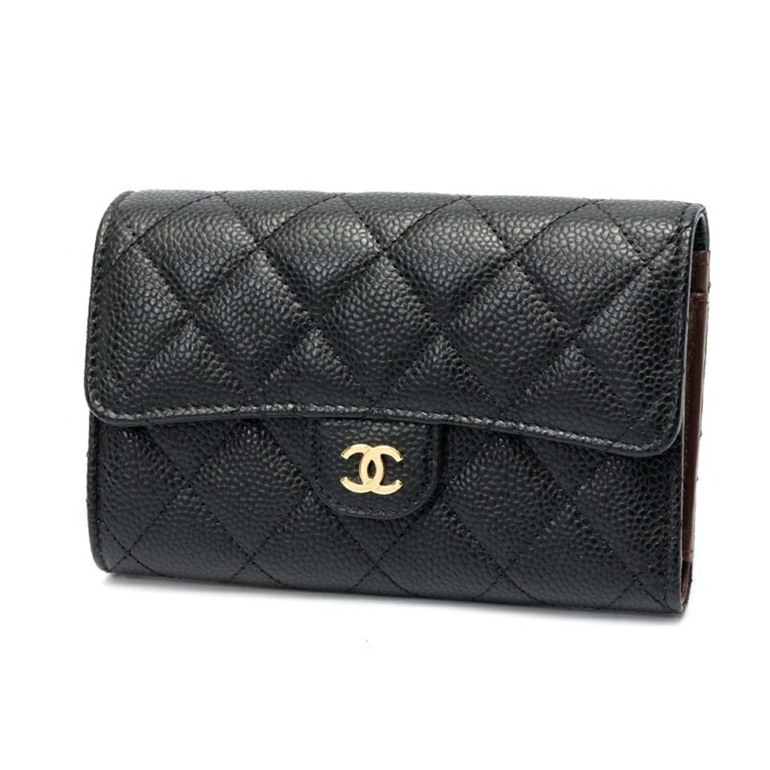 Chanel Matelassé Medium Flap Wallet Tri-fold AP0232 Caviar Leather Black: --- Catalog ---Category: SizeSize (HxWxD): 10cm x 15cm x 1cm / 3.93'' x 5.9'' x 0.39''Category: DesignType: Wallet (tri-fold)Color: BlackGender: Women,MenMaterial: Grained Calfskin Category: GeneralMP