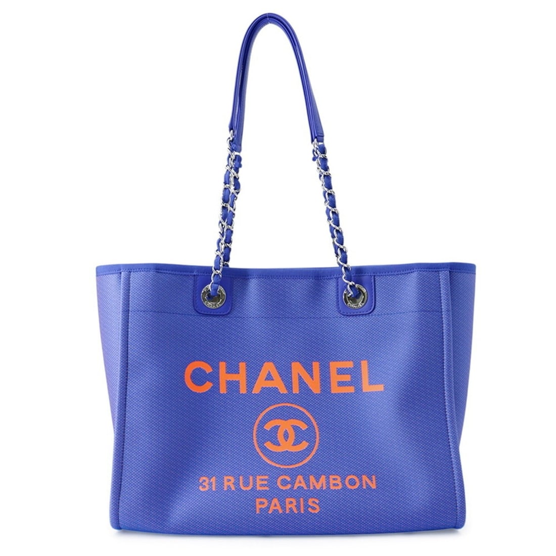 Chanel Deauville Line Medium Tote Bag, Canvas Handbag A67001, CHANEL Handbag, Chain Tote, Women's: --- Catalog ---Category: SizeSize (HxWxD): 27cm x 34.5cm x 14cm / 10.62'' x 13.58'' x 5.51''Category: DesignType: Handbag, Shopping bag, Tote bagColor: Orange, PurpleGender: WomenMaterial: Canvas Cate