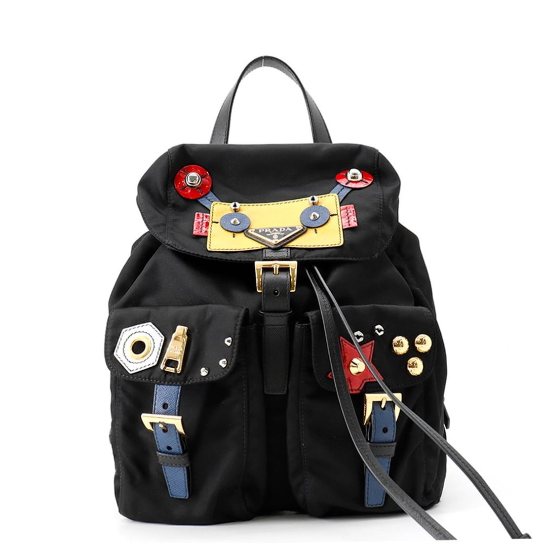 Prada Backpack Small Robot Nylon 1BZ677 PRADA Handbag Black: --- Catalog ---Category: SizeSize (HxWxD): 27cm x 24cm x 11.5cm / 10.62'' x 9.44'' x 4.52''Category: DesignType: HandbagColor: Black, Multi-colorGender: WomenMaterial: Nylon Category: GeneralMPN: 1BZ6