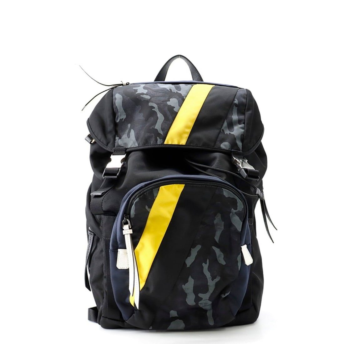 Prada backpack, camouflage nylon, handbag, men's, black,: --- Catalog ---Category: SizeSize (HxWxD): 43cm x 27cm x 12cm / 16.92'' x 10.62'' x 4.72''Category: DesignType: HandbagColor: Black, Camouflage, Navy, YellowGender: MenMaterial: Nylon Category: Genera