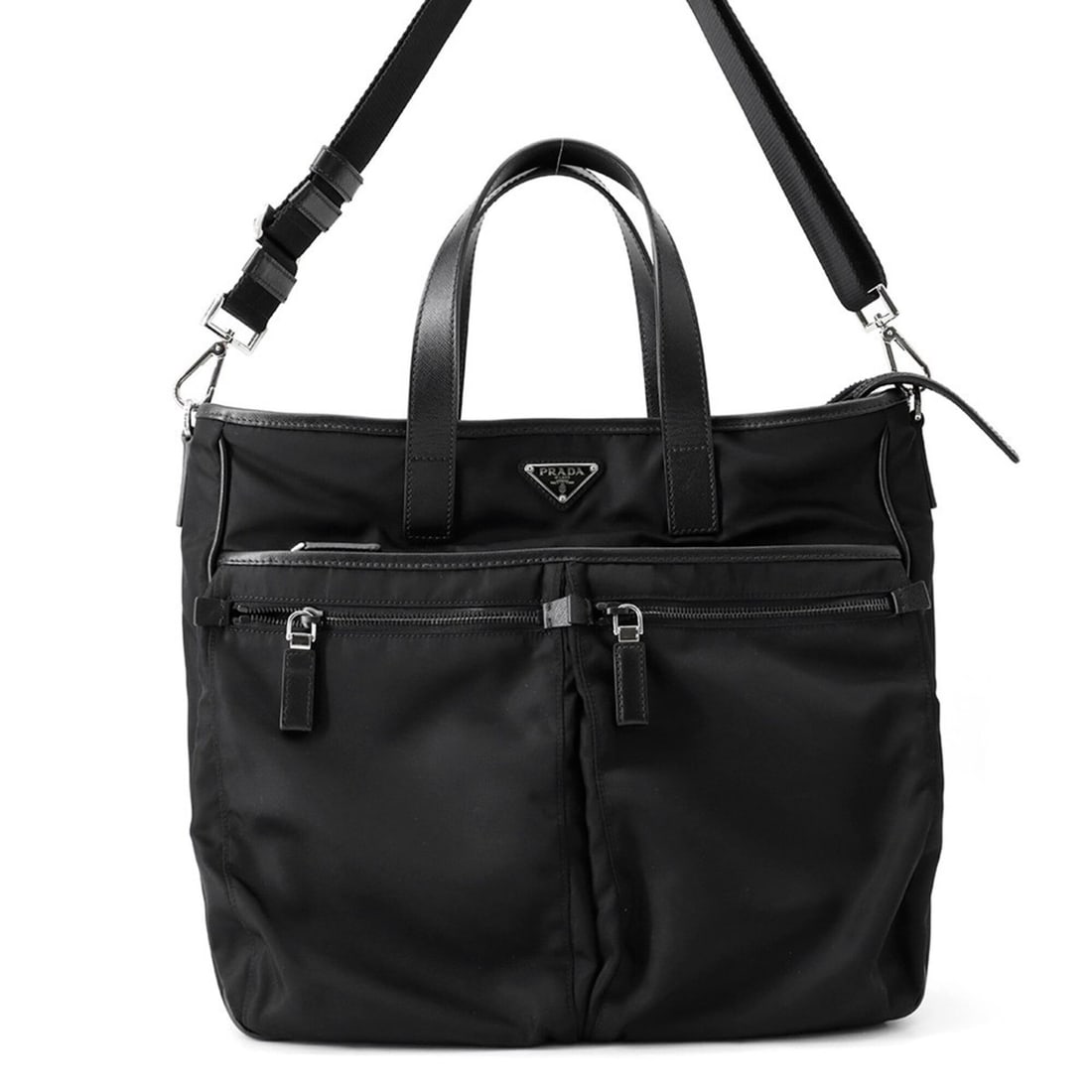Prada Tote Bag Handbag Nylon Leather 2VG860 PRADA 2-way Shoulder Black (1 of 18)
