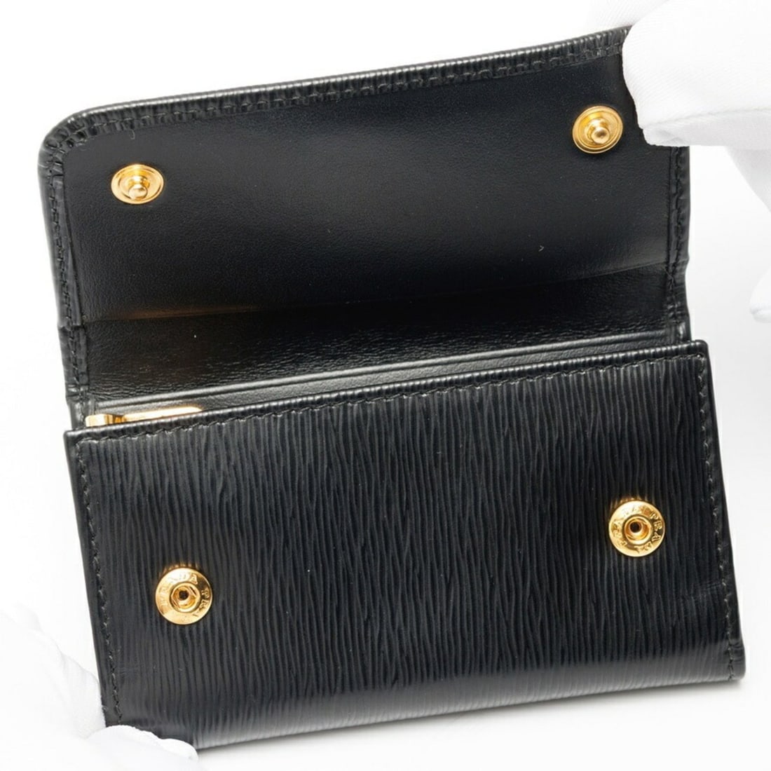 Prada Triangle Key Case 1PG222, Leather, Black - 5