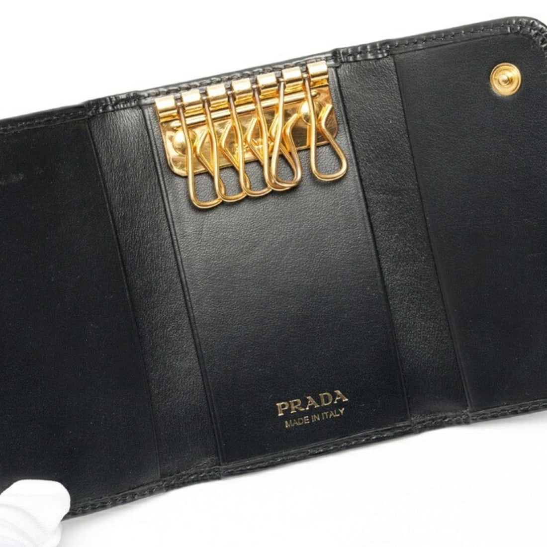 Prada Triangle Key Case 1PG222, Leather, Black - 6