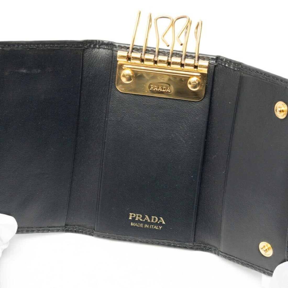Prada Triangle Key Case 1PG222, Leather, Black - 7