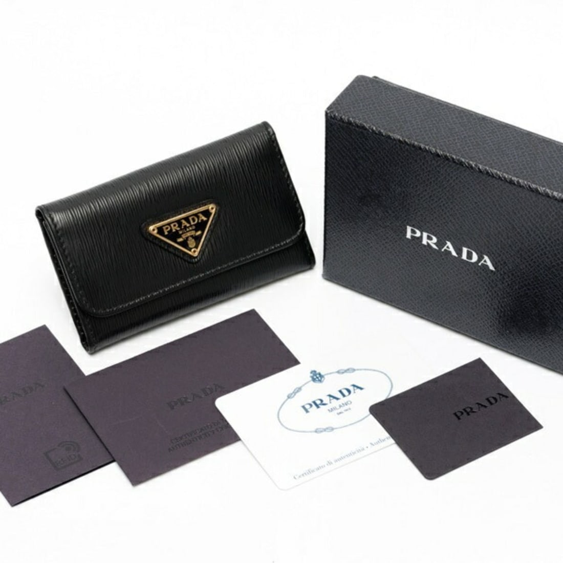 Prada Triangle Key Case 1PG222, Leather, Black - 8
