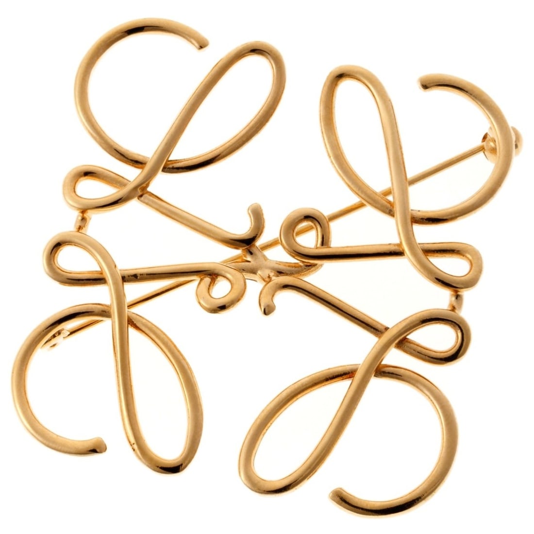 Loewe Anagram Brooch, item number 111.25.020, metal, gold.: --- Catalog ---Category: SizeSize (HxWxD): 5cm x 5.2cm x 2.00mm / 1.96'' x 2.04'' x 0.07''Category: DesignType: BroochColor: GoldGender: WomenMaterial: Brass, MetalCategory: GeneralBrand: