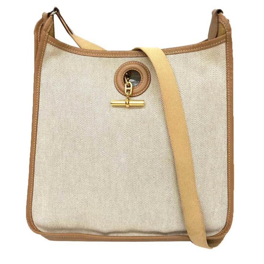 Hermes Vespa PM Shoulder Bag, Canvas x Leather, Camel Natural: --- Catalog ---Category: SizeSize (HxWxD): 28cm x 29cm x 6cm / 11.02'' x 11.41'' x 2.36''Category: DesignType: Shoulder bagColor: CamelGender: Women,MenMaterial: Canvas , Leather Category: