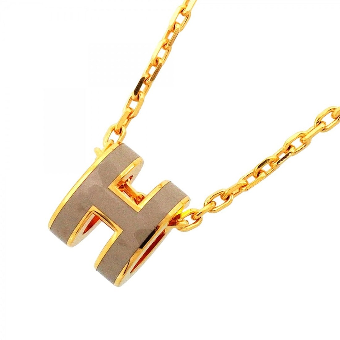 Hermes Pop H Mini Necklace, GP Plated, Gold, Beige, Women's (1 of 6)