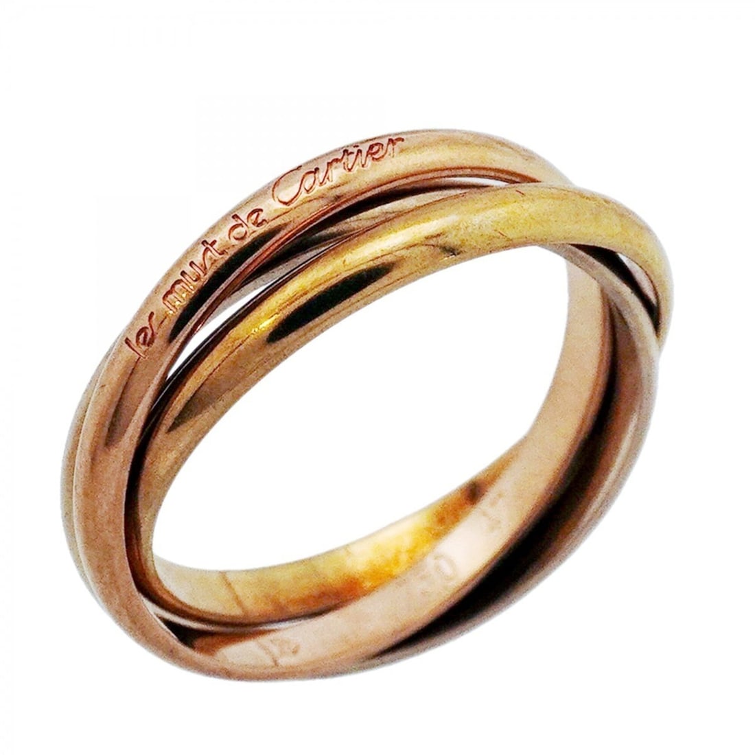 Cartier Trinity Ring, 18K Yellow Gold (KYG), White (18KWG), Pink (18KPG), Size #47, Women's.: --- Catalog ---Category: SizeUS Size: 4Brand Size: 47Category: DesignType: Band ringGender: WomenMaterial: Pink gold (18K), White gold (18K), Yellow gold (18K)Category: GeneralBrand: Cartier--- Item L