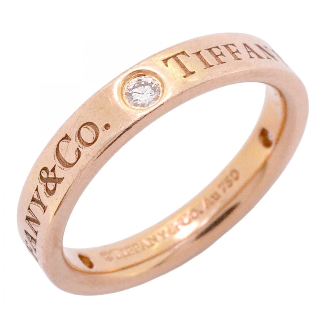 Tiffany & Co. Flat Band Ring, 18K Pink Gold, Diamond, Size 5, Women's (1 of 9)