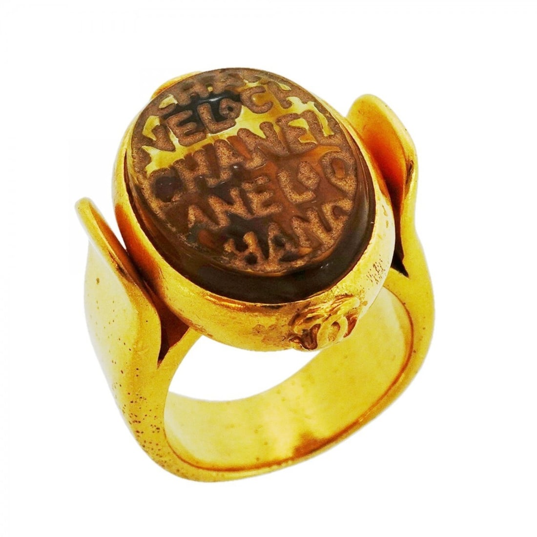 Chanel ring, Coco Mark, GP plated, Gripoix gold, size 12, women's. (1 of 9)