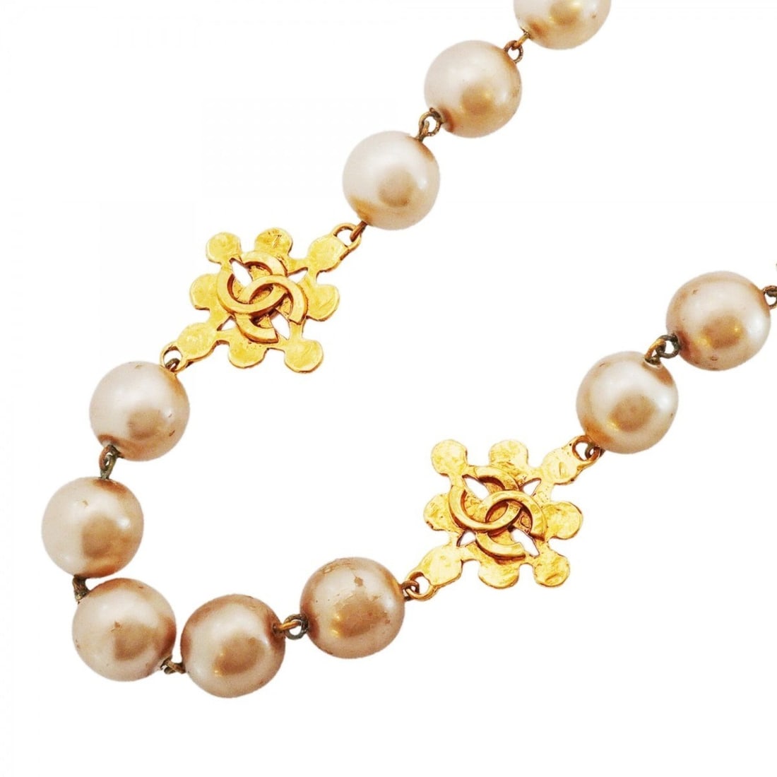 Chanel Necklace, Coco Mark, GP Plated, Faux Pearl, Gold, Women's (1 of 9)
