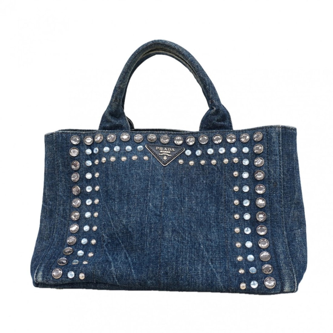 Prada Canapa Denim Handbag, Navy, Women's, P2938419 (1 of 10)