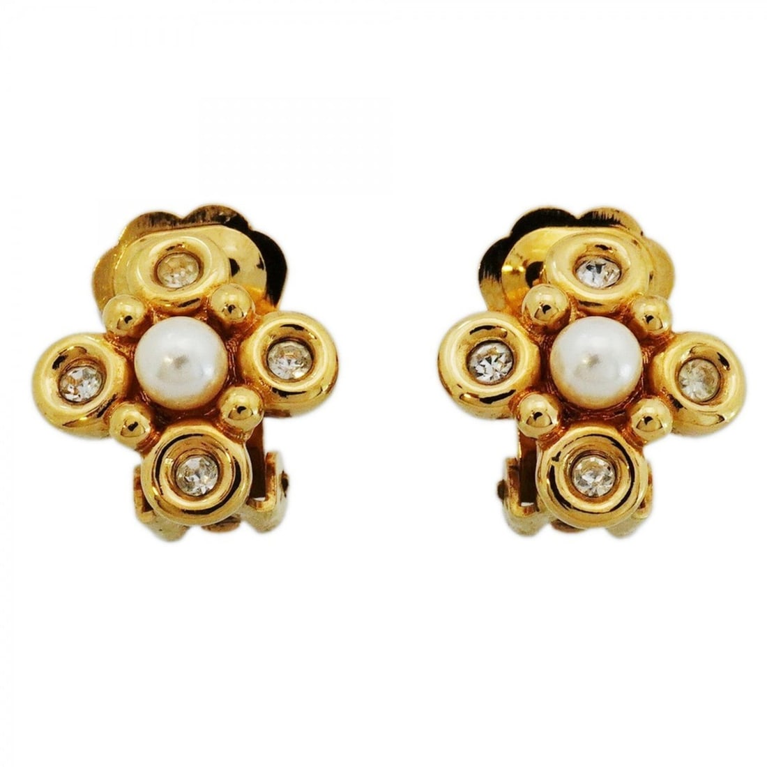 Christian Dior Earrings, Flower Motif, GP Plated, Faux Pearl, Rhinestone, Gold, Women's, P2826664: --- Catalog ---Category: SizeSize (HxWxD): 13.30mm x 13.10mm / 0.52'' x 0.52''Category: DesignType: Clip earringsColor: GoldGender: WomenMaterial: Gold plating, RhinestoneCategory: GeneralBrand: Chris