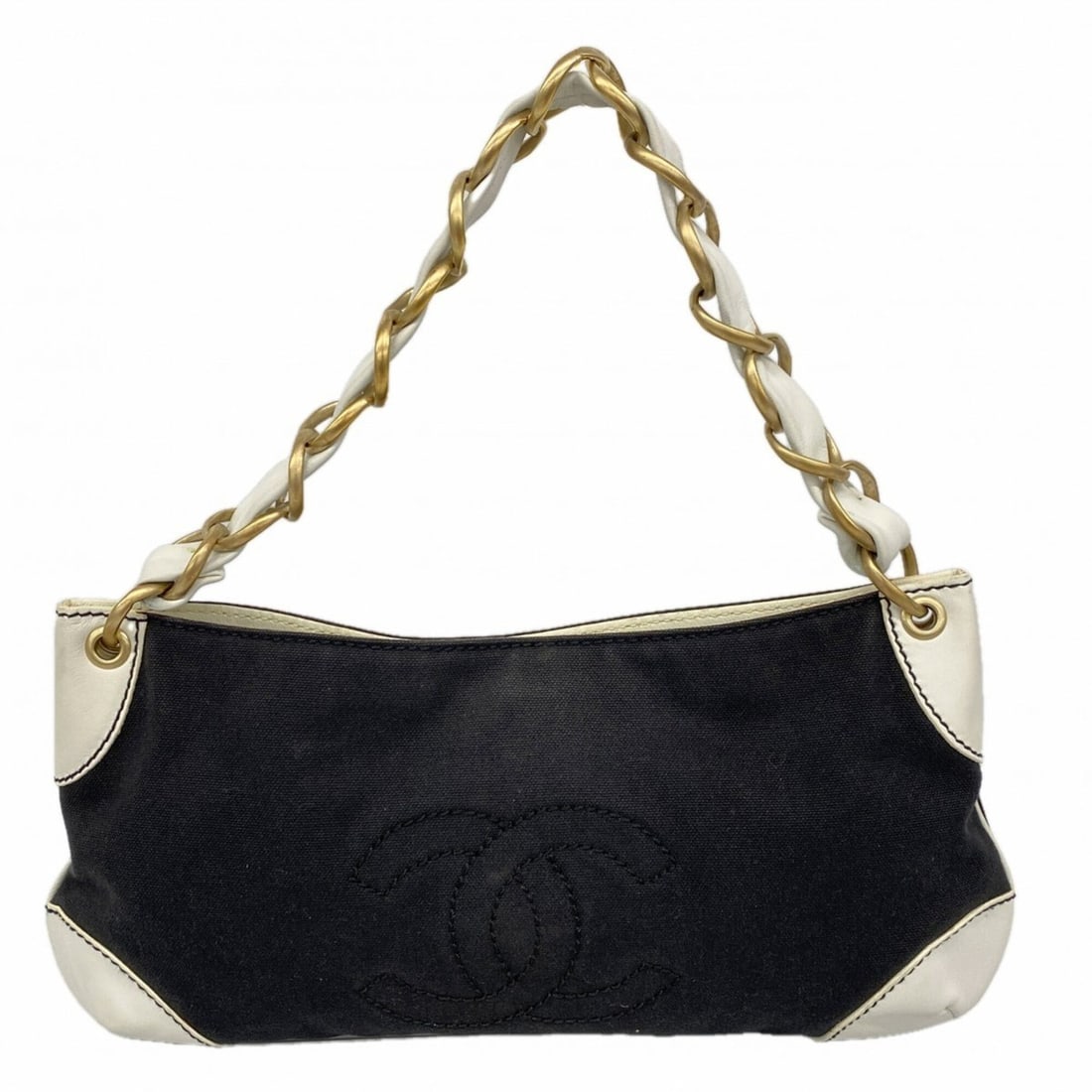Chanel Canvas Handbag, Black, White, Champagne, Women's: --- Catalog ---Category: SizeSize (HxWxD): 17.5cm x 35.5cm x 4.5cm / 6.88'' x 13.97'' x 1.77''Category: DesignType: HandbagColor: Black, WhiteGender: WomenMaterial: Canvas Category: GeneralBrand: Chan