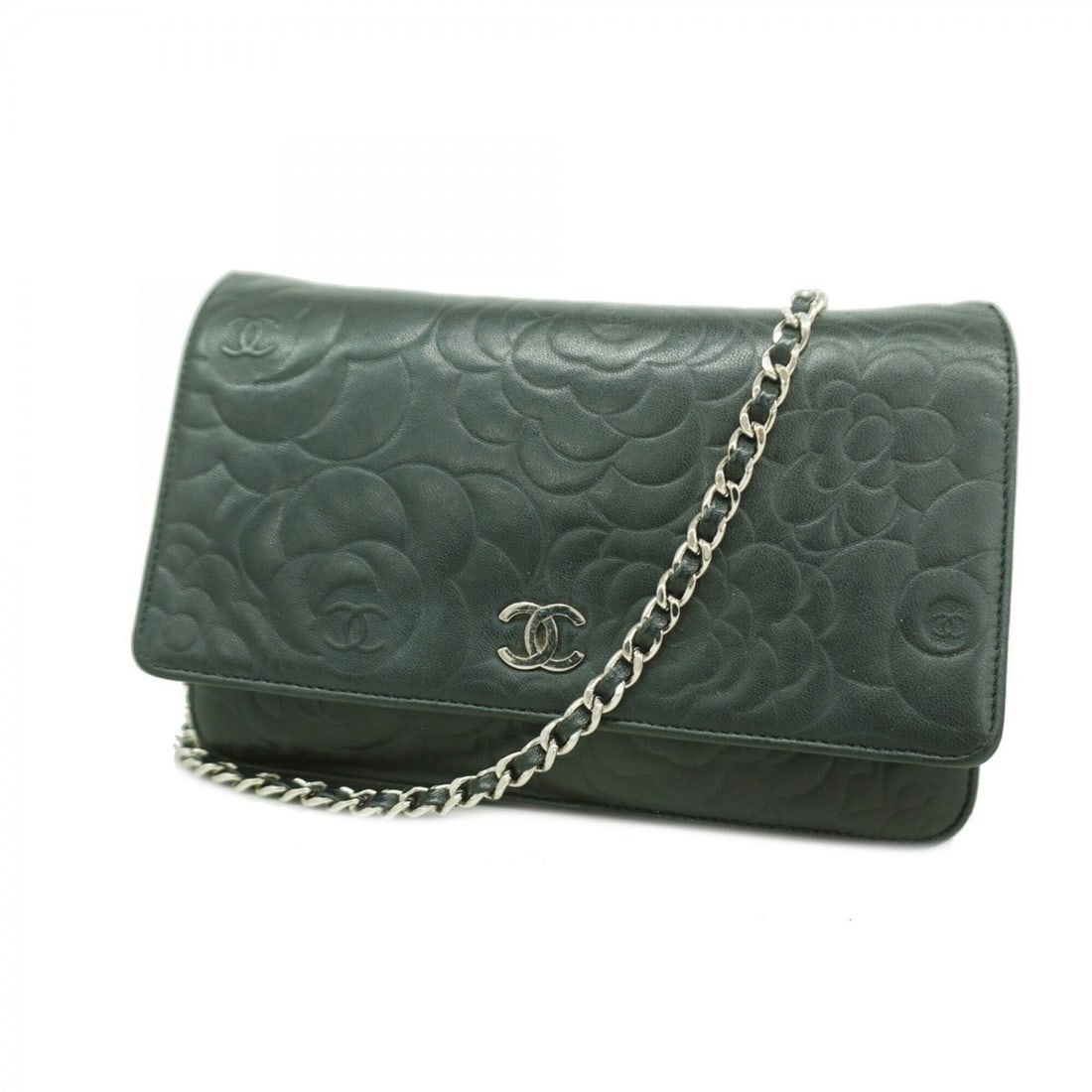 Chanel wallet/shoulder wallet Camellia chain shoulder lambskin black women's: --- Catalog ---Category: SizeSize (HxWxD): 12.5cm x 19cm x 4cm / 4.92'' x 7.48'' x 1.57''Category: DesignType: Chain/Shoulder walletColor: BlackGender: WomenMaterial: Leather Leather/Fur Type: Lambski