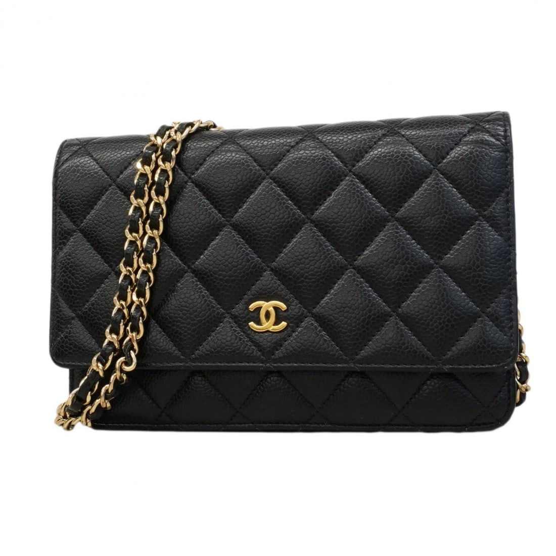 Chanel Matelassé Chain Shoulder Wallet, Caviar Leather, Black, Women's (1 of 11)