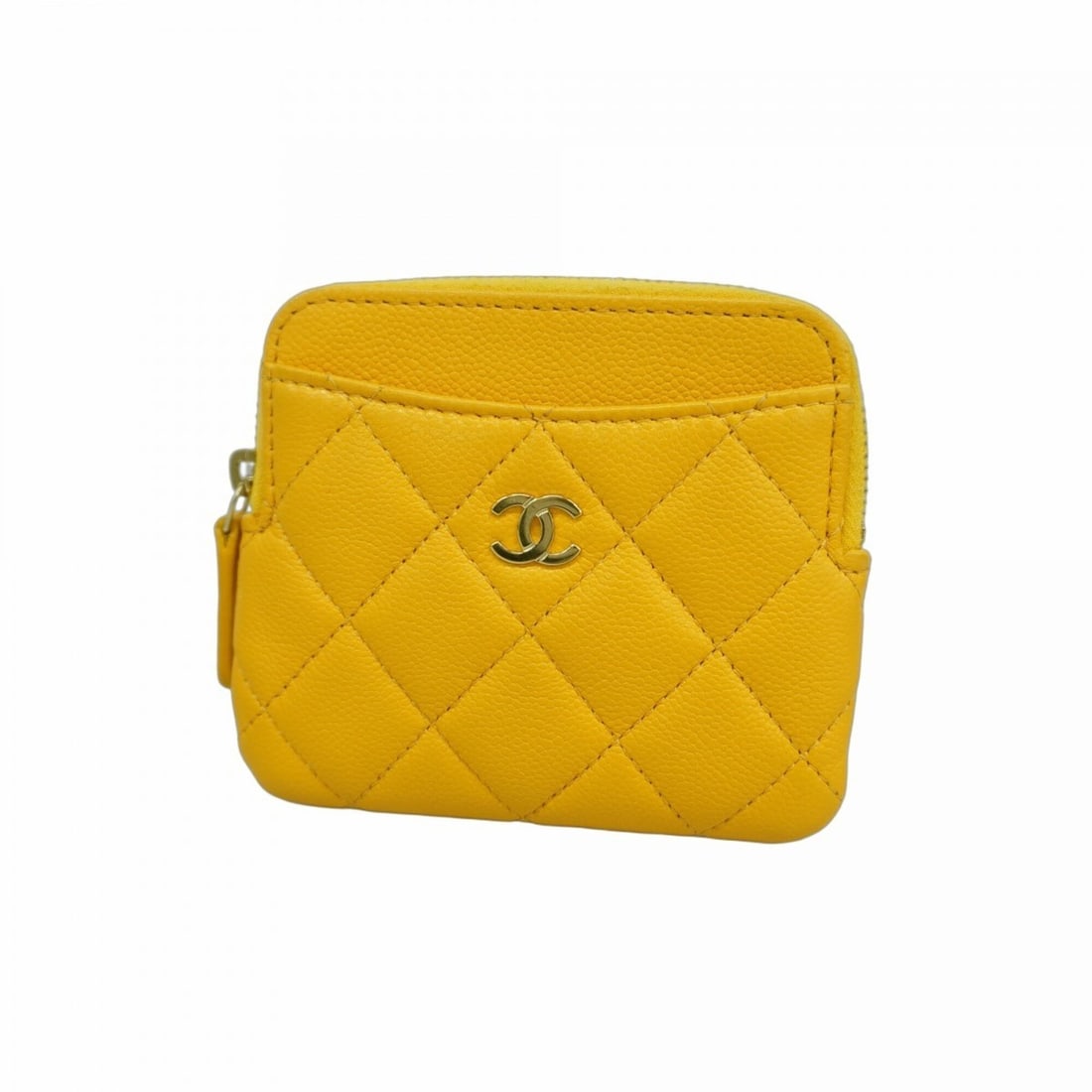 Chanel Matelassé Caviar Leather Wallet/Coin Case, Yellow Champagne, Women's: --- Catalog ---Category: SizeSize (HxWxD): 10cm x 12cm x 1cm / 3.93'' x 4.72'' x 0.39''Category: DesignType: Coin purse/coin caseColor: YellowGender: WomenMaterial: Grained Calfskin Category: GeneralB