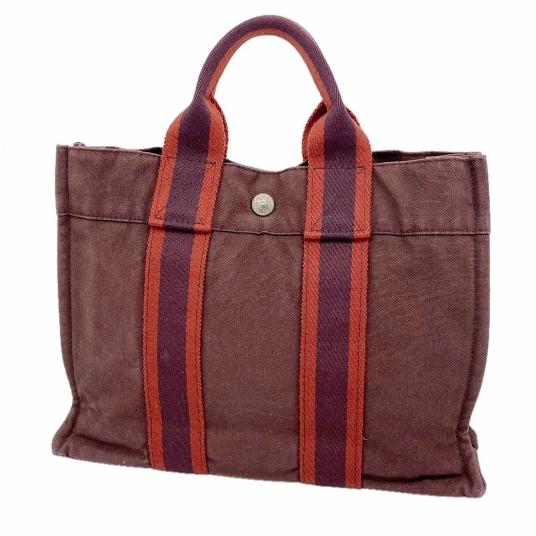 Hermes Fourre-Tout PM Canvas Handbag, Brown/Red, Men's/Women's: --- Catalog ---Category: SizeSize (HxWxD): 22cm x 30cm x 8cm / 8.66'' x 11.81'' x 3.14''Category: DesignType: HandbagColor: Brown, Red colorGender: Men,WomenMaterial: Canvas Hardware Color: SilverCate