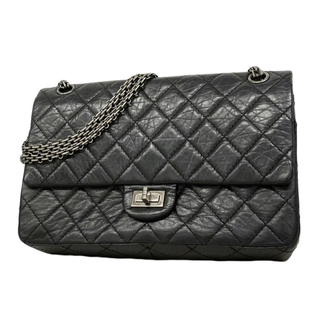 Chanel Shoulder Bag 2.55 Matelassé Double Flap Chain Leather Black Women's (1 of 11)