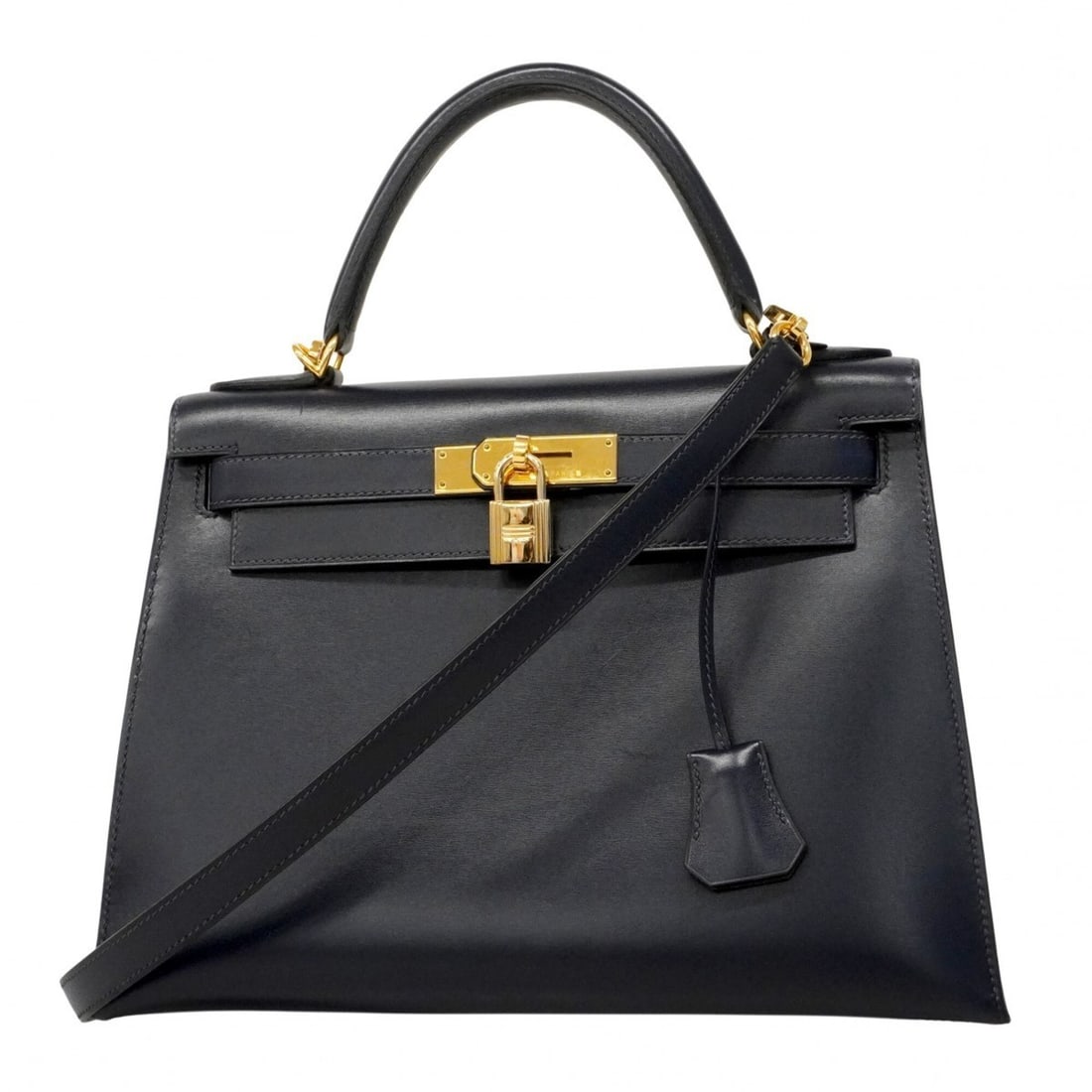 Hermes Kelly 28 Handbag, Box Calf Leather, Blue Indigo, ?E Stamp, 2-way Bag for Women (1 of 18)