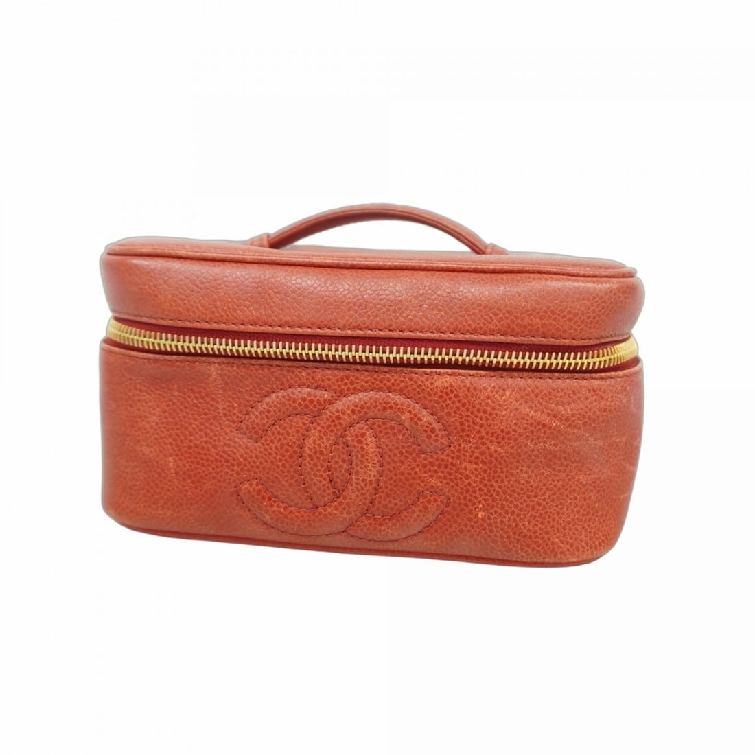 Chanel handbag/vanity bag, caviar leather, red, women's.: --- Catalog ---Category: SizeSize (HxWxD): 10cm x 19cm x 14cm / 3.93'' x 7.48'' x 5.51''Category: DesignType: Vanity bagColor: Red colorGender: WomenMaterial: Grained Calfskin Hardware Color: GoldCate