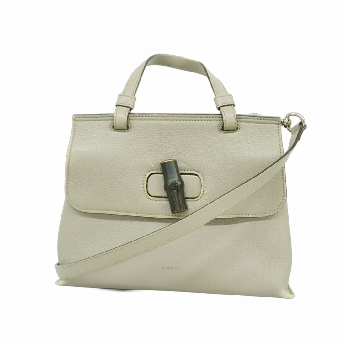 Gucci Bamboo Daily Handbag 370831 Leather Gray 2-way Bag for Women: --- Catalog ---Category: SizeSize (HxWxD): 21cm x 27.5cm x 7.5cm / 8.26'' x 10.82'' x 2.95''Category: DesignType: HandbagColor: GrayGender: WomenMaterial: Leather Hardware Color: SilverCategory: Gener