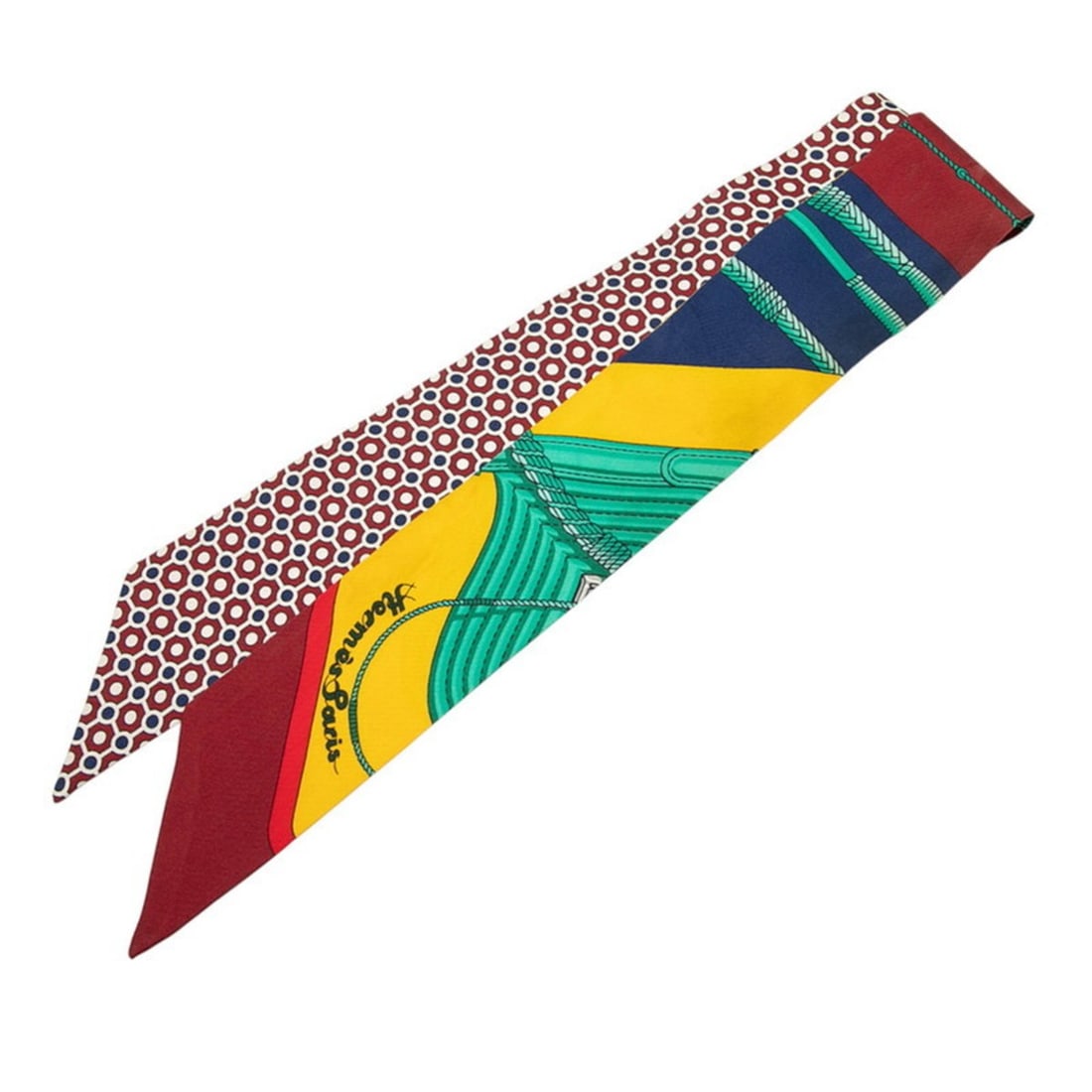 Hermes Hermès Twilly CLIC CLAC MODERN CANNAGE Scarf, Red Multicolor Silk, Women's (1 of 6)