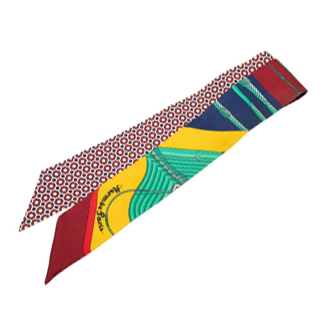 Hermes Hermès Twilly CLIC CLAC MODERN CANNAGE Scarf, Red Multicolor Silk, Women's (1 of 7)