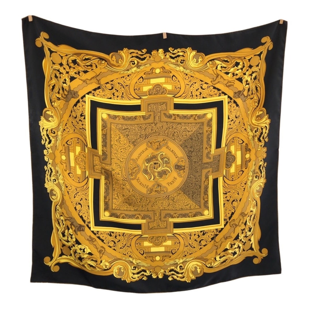 HERMES Hermes Sun Animals Carre 90 Black Yellow Multicolor Silk Scarf Muffler for Women: --- Catalog ---Category: SizeSize (LxW): 86cm x 87cm / 33.85'' x 34.25''Category: DesignType: ScarfColor: Black, Multi-color, YellowGender: WomenMaterial: Silk Category: GeneralBrand: Hermes--- Item L