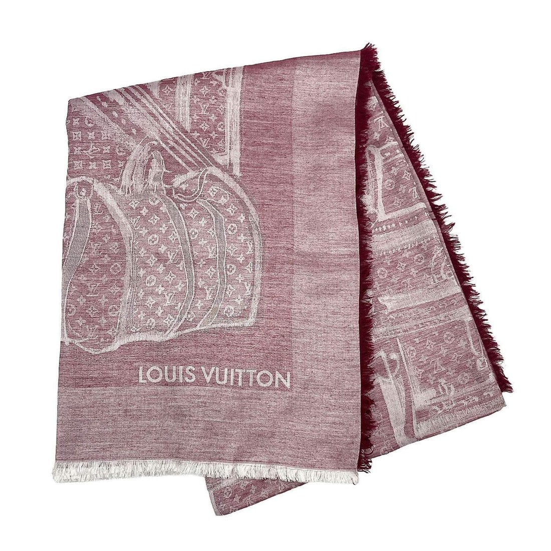 LOUIS VUITTON Louis Vuitton Scarf Shawl Stole Large Monogram Cashmere Silk Red Women's (1 of 9)