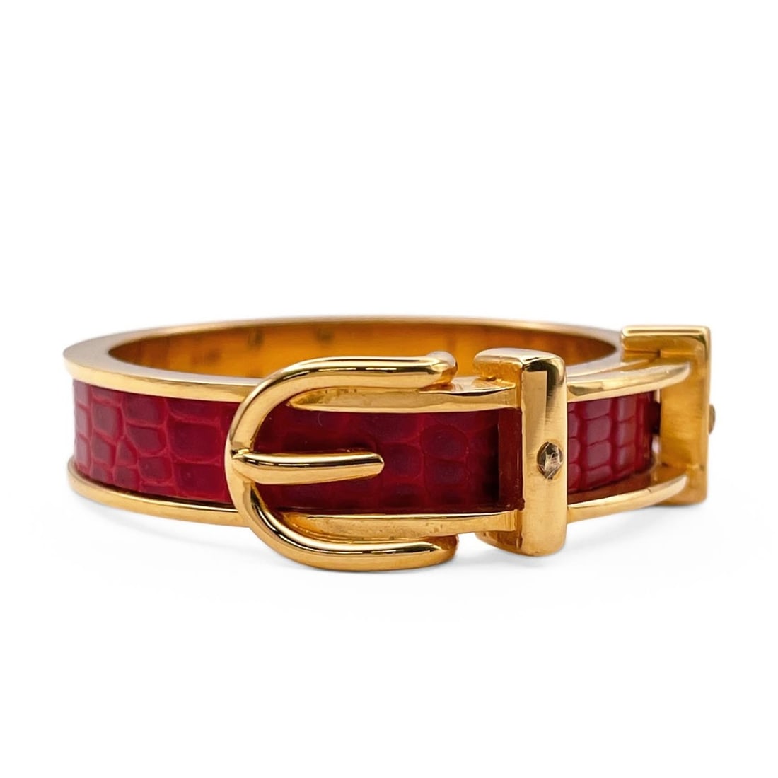 HERMES Ceinture Scarf Ring, Belt Motif, Metal, Real Leather, Gold, Women's (1 of 6)
