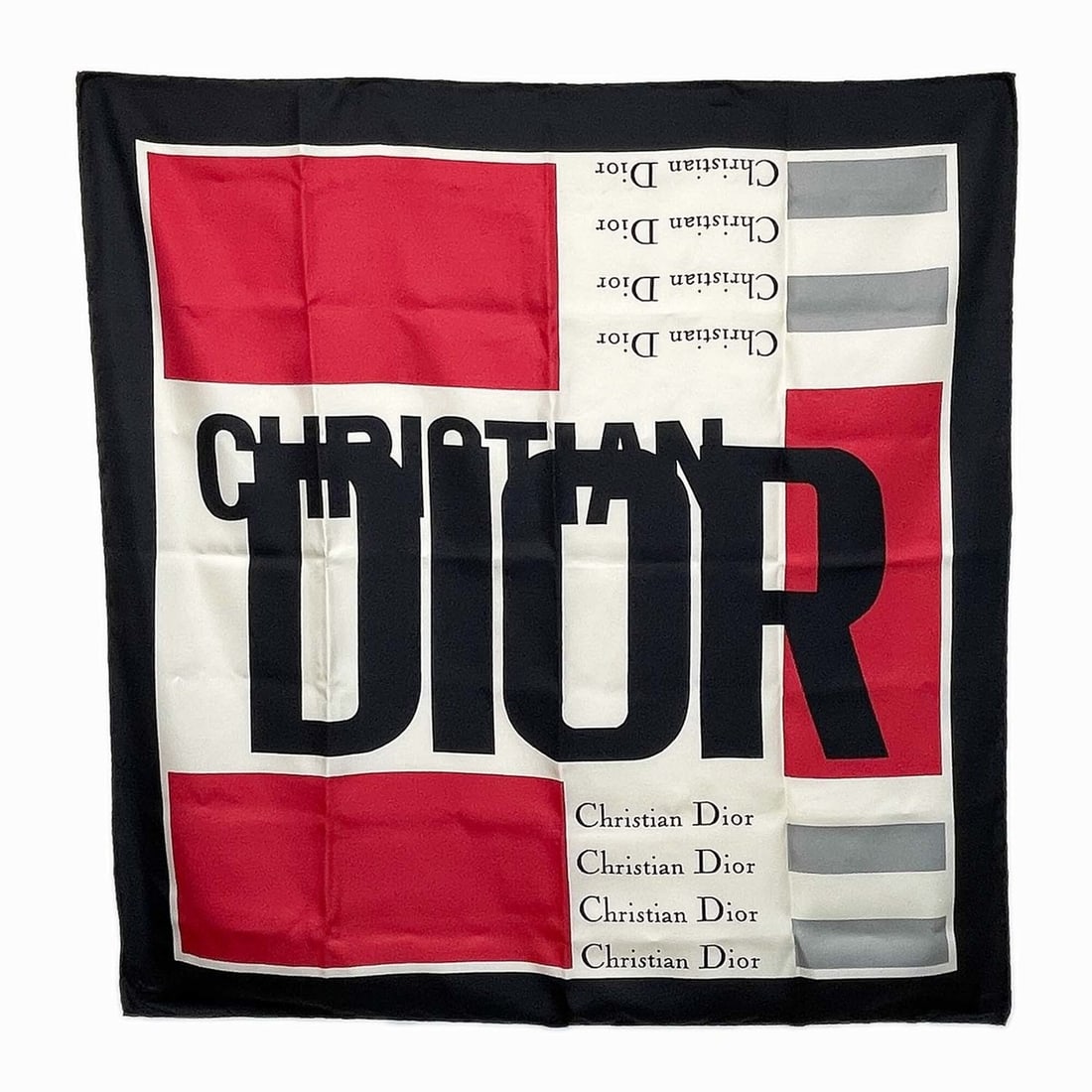 Christian Dior Dior Logo Modern Art Pattern Vintage Scarf, Large Size, Silk, 90cm x 88cm, Black,: --- Catalog ---Category: SizeSize (LxW): 91cm x 85cm / 35.82'' x 33.46''Category: DesignType: ScarfColor: Black, Red color, WhiteGender: Men,WomenMaterial: Silk Category: GeneralBrand: Christian Dior-