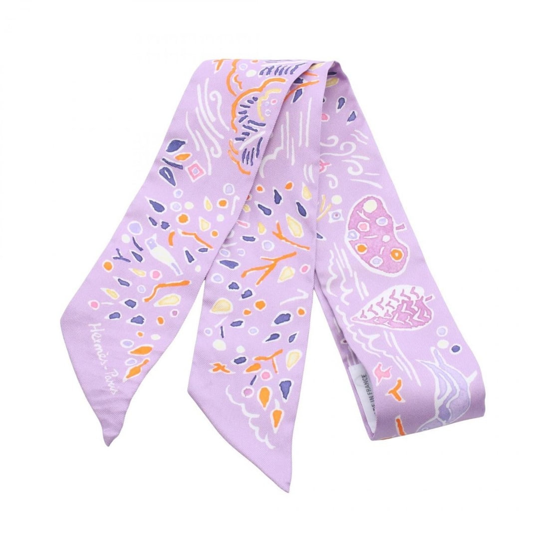 Hermes Twilly ISOLA DI PRIMAVERA Ribbon Scarf Muffler Silk Women's Purple: --- Catalog ---Category: SizeSize (LxW): 85cm x 5cm / 33.46'' x 1.96''Category: DesignType: ScarfColor: PurpleGender: WomenMaterial: Silk Category: GeneralBrand: Hermes--- Item List ---Section: Condit
