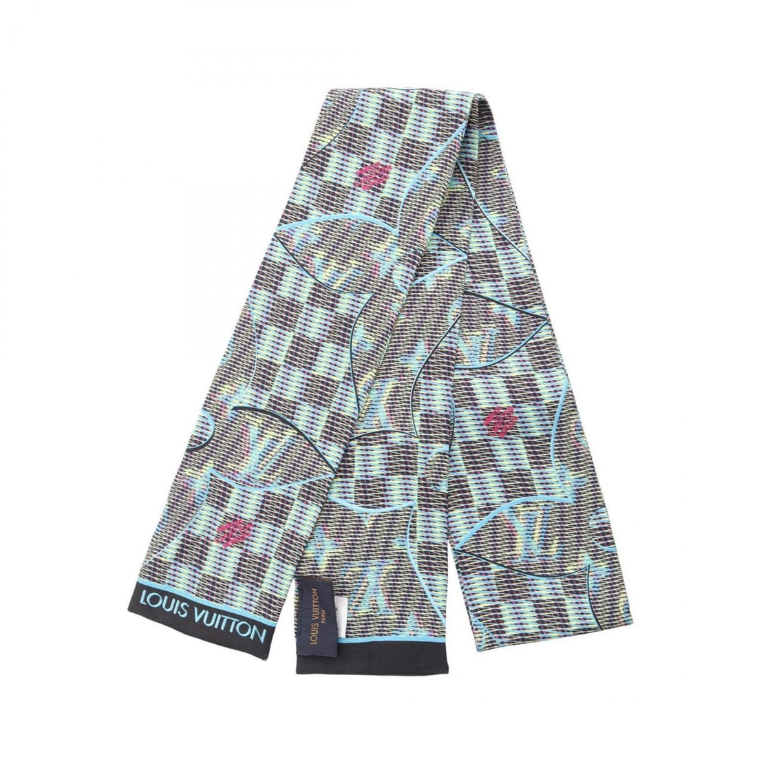 Louis Vuitton Bandeau Scarf/Muffler, Silk, Women's, Blue, Yellow, Black (1 of 6)