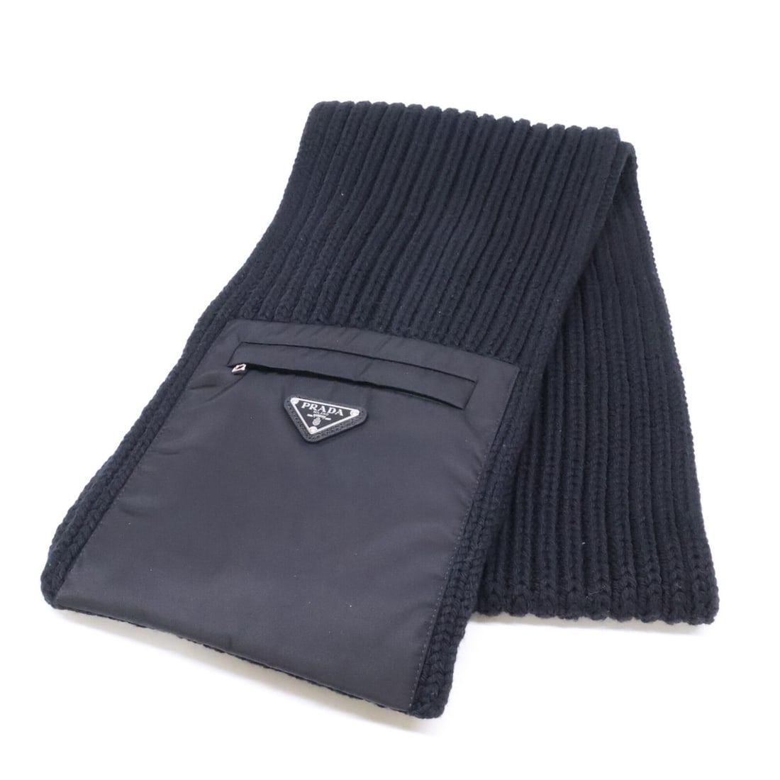 PRADA UMS354 S202 1WT0 Re-Nylon Gabardine Wool Stole Scarf Black Men's (1 of 9)
