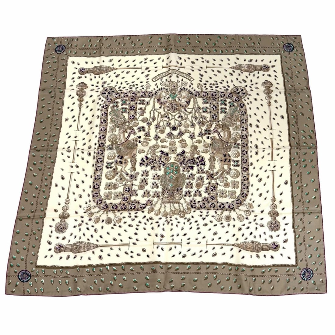 HERMES Carre 90 TRESORS RETROUVES (Hidden Treasures) 100% Silk Scarf/Muffler, Multi-color, Made in (1 of 8)