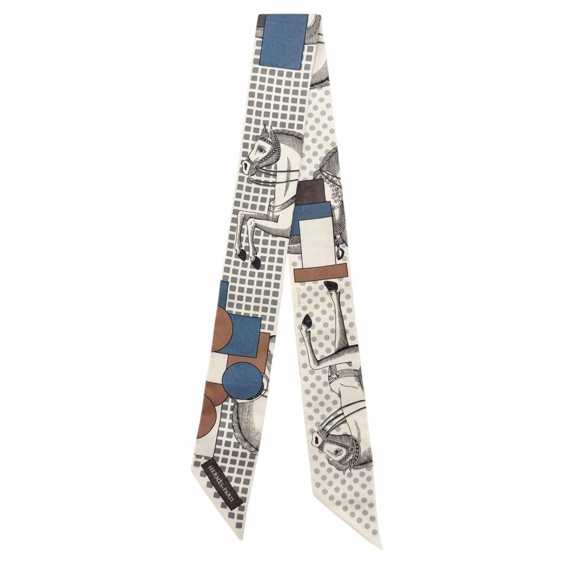 HERMES Twilly CAVALIER EN FORMES (Cavalier en Formes) 100% Silk Scarf/Muffler, Multi-color, Made in (1 of 8)